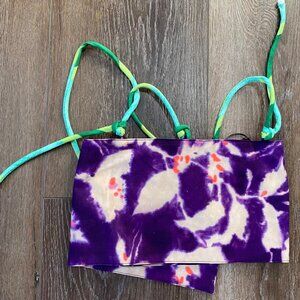 Zara XS Tie-Dye Purple & Beige Crop Top With Adjustable Straps NWT